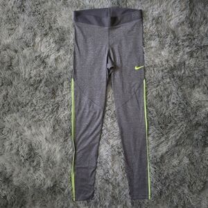 Nike Gray Leggings with Neon Accents - Size Medium